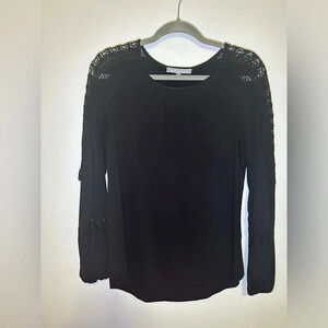 Daniel Rainn Long Sleeve Crochet Sleeve Black Top Size Medium
